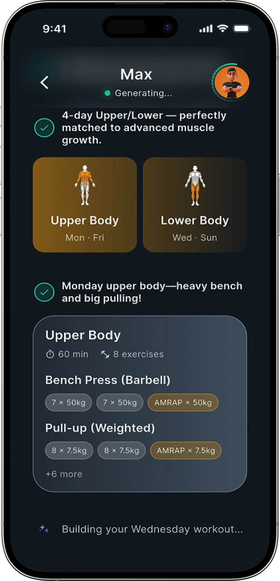 MuscleMind generates your workout plan